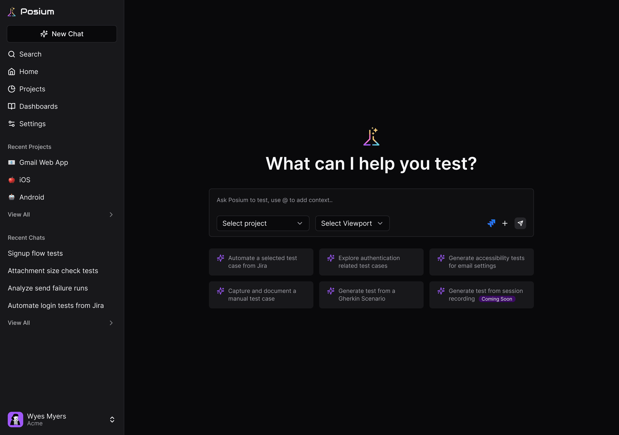 Posium dashboard showing comprehensive test coverage and active agents